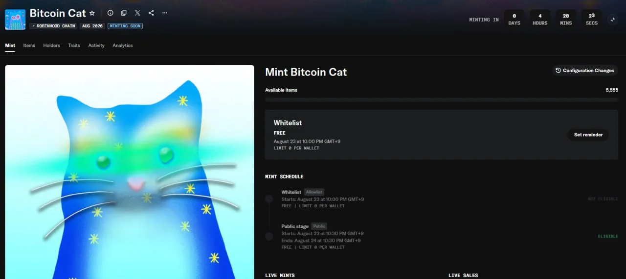 Bitcoin Cat NFT Free Mint – WL Registration Open